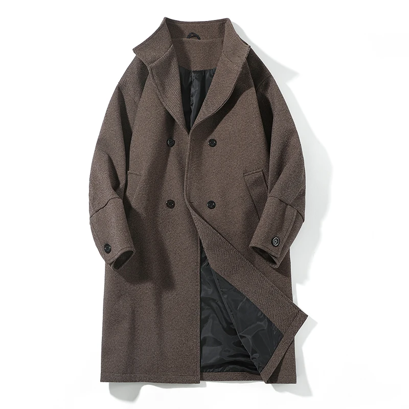 Korean Trend Men's Lapel coat Loose  Casual Double-breasted Overcoat Autumn Winter Fashion New Long Sleeve Woolen Coat