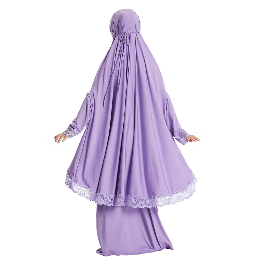 2Pcs Traditional Muslim Kids Girls Abaya Eid Hooded Overhead Hijab Burqa Maxi Skirt Sets Turkey Dubai Kaftan Prayer Garment Gown