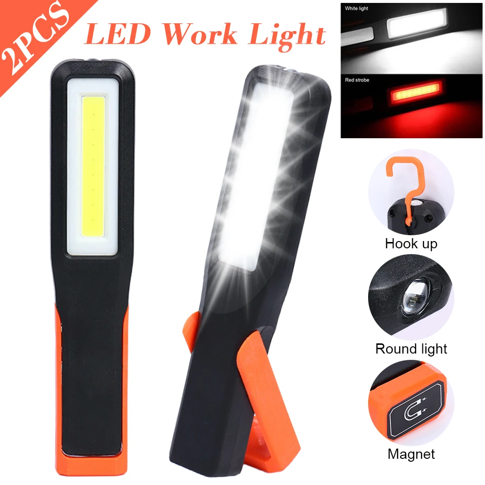 2 Stück Leistungsstarke COB LED Arbeitsleuchte Auto-Garagenmechaniker-Lampe Wiederaufladbare Taschenlampe Magnetische Fackel Notlicht Warnleuchte