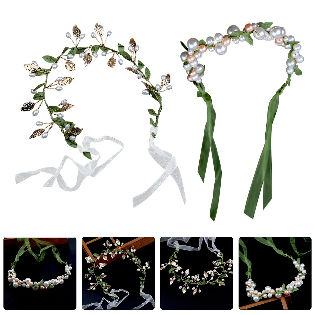 

2Pcs Pearl Headband Crown Sturdy Lightweight Party Hairband Birthday Headdress Photo Prop Hair Decorations