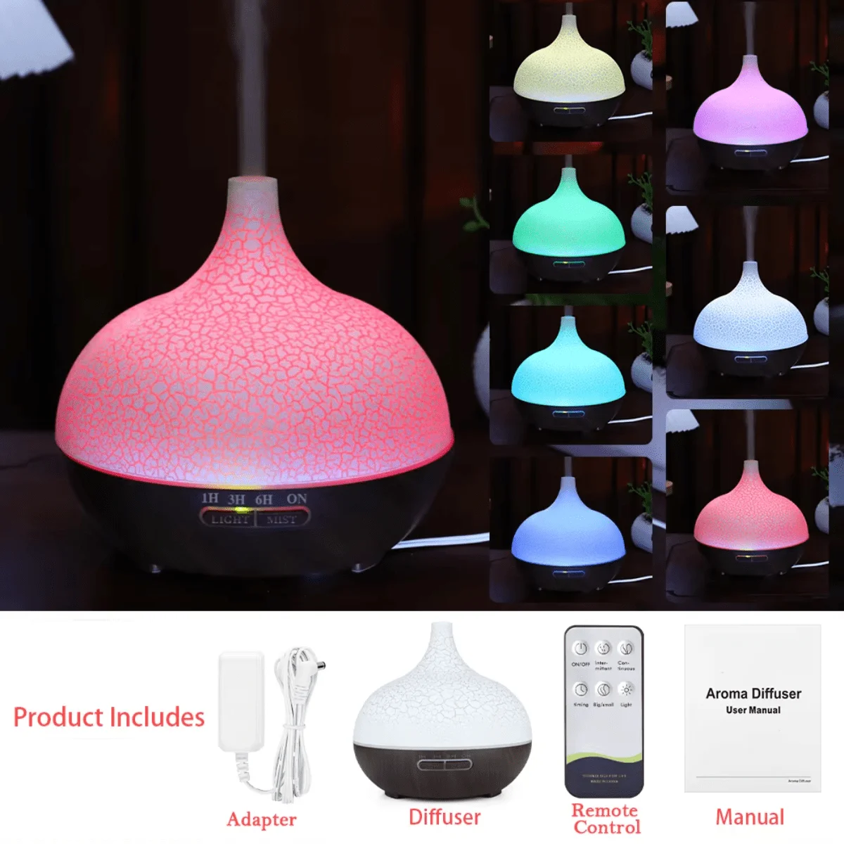 Ultrasonic Cool Mist Humidifier & Essential Oil Diffuser with Remote, Aromatherapy Air Freshener for Home, Office, Bedroom, Baby