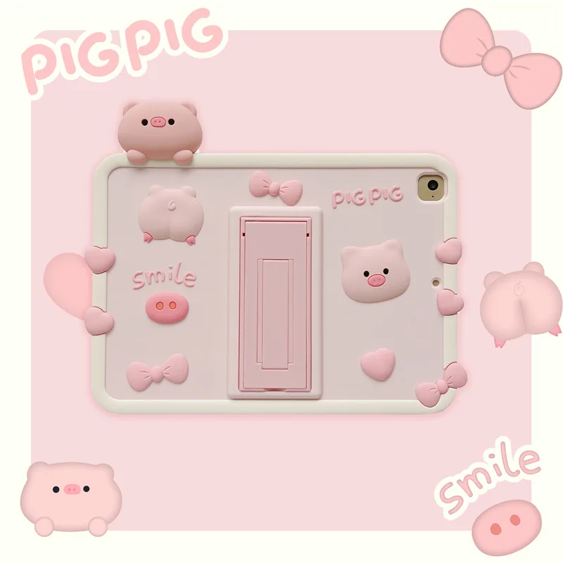 Cartoon Pink Pig Case for iPad 10th Generation Case for IPad Pro 11 10.5 Case 9.7 Air 3 5 4 Mini6 5 4 Silicone Shockproof Cover