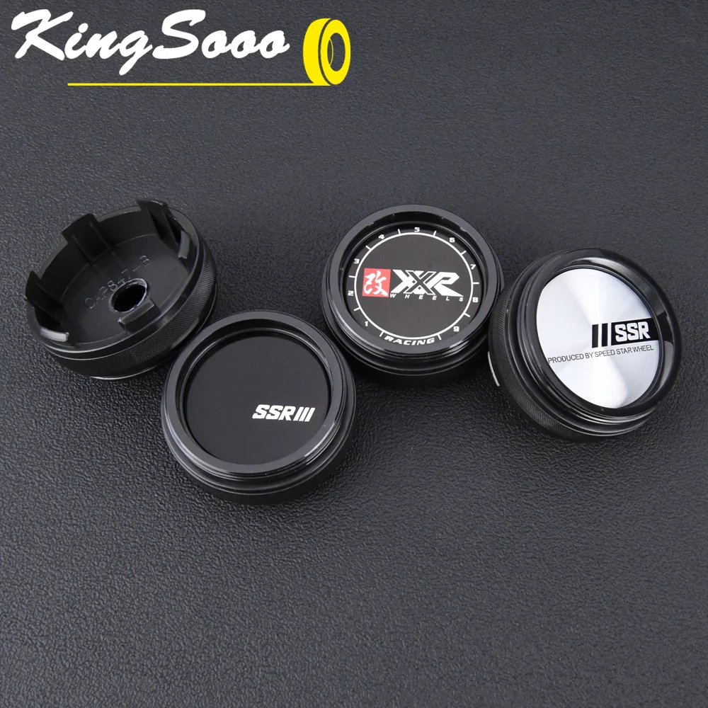 4PCS JDM Wheel Cap Clip 56mm XXR SSR Emblem Sticker Sport Rim Center Caps Wheel Hub Cover Cap Black & Silver