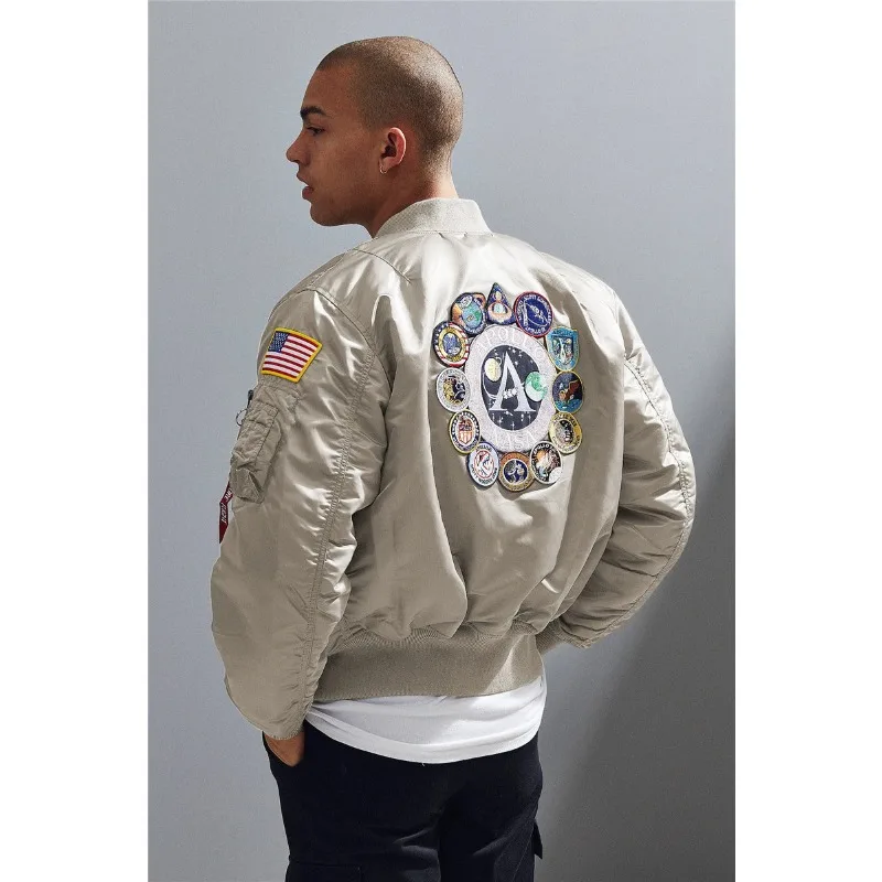 

Winter Bomber Flight Jacket Vintage MA-1 APOLLO Men Coat Streetwear Warm Varsity Hip Hop Baseball Letterman pilot Us Air Force