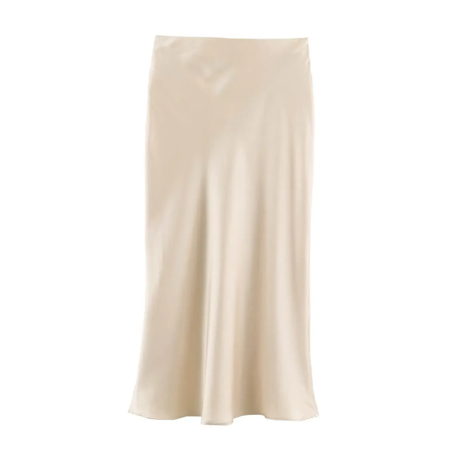 Ladies Elegant Autumn Winter Satin Skirt Women Texture Midi Waist Tie Knot Decor Contrast Piping High Waist Long Skirt Female