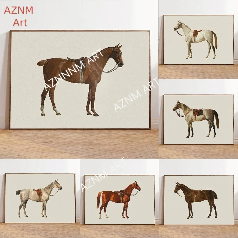 Antike Pferde Vintage Poster Drucke Bauernhof-Tier Leinwandgemälde Reitsport Wandkunst Bild für Wohnzimmer Landhaus-Dekoration