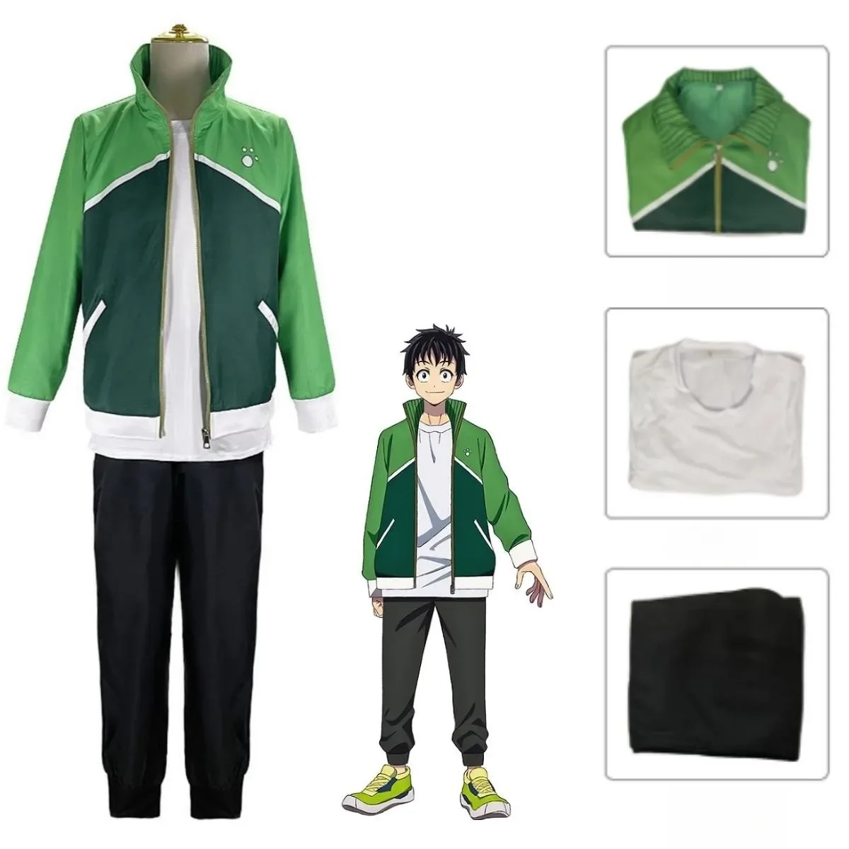 

Anime Zom 100 CosplayTendo Teru Cosplay Costumes Wig Green Jacket Outfit Bucket List of The Dead Halloween Party Outfit for Boys