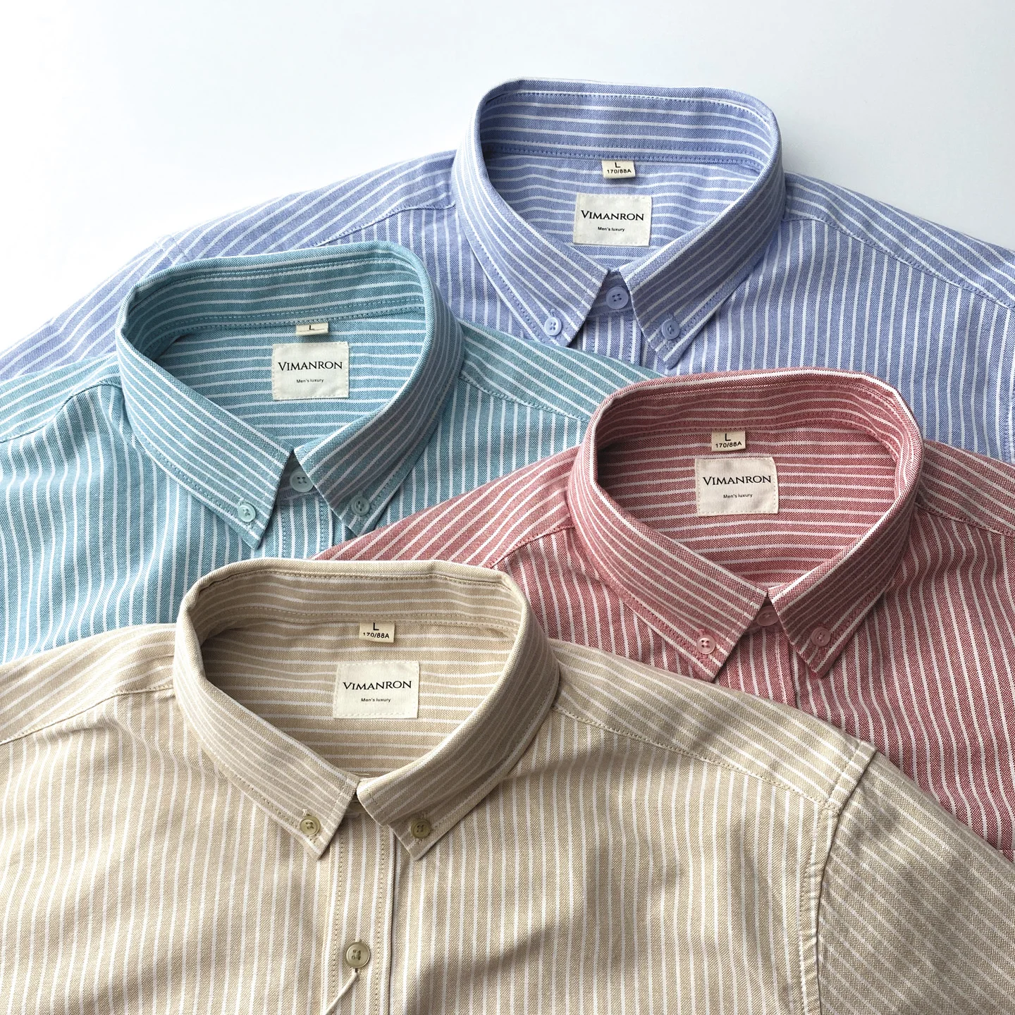 

Oxford Men's Shirt Long Sleeve Casual Retro Stripes Spring Autumn American Style Standard Fit Button down No Iron Required