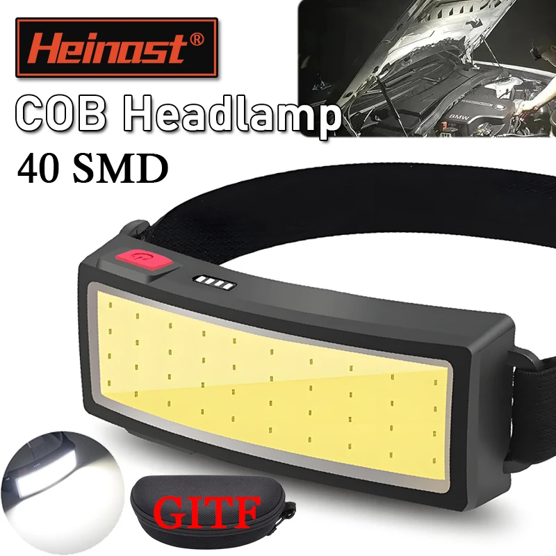 

High Power COB LED Headlamp with Built-in Battery USB Rechargeable Waterproof Wide-Angle Headlight for Camping Fishing Hiking