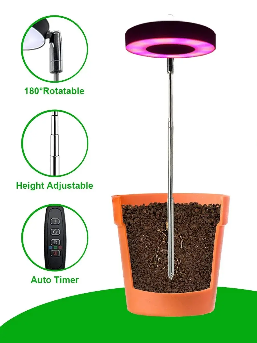 Lampe de culture LED HOMEFISH à spectre complet 3 couleurs avec base, minuterie 3/9/12H, hauteur réglable, gradation à 10 niveaux pour plantes d'intérieur