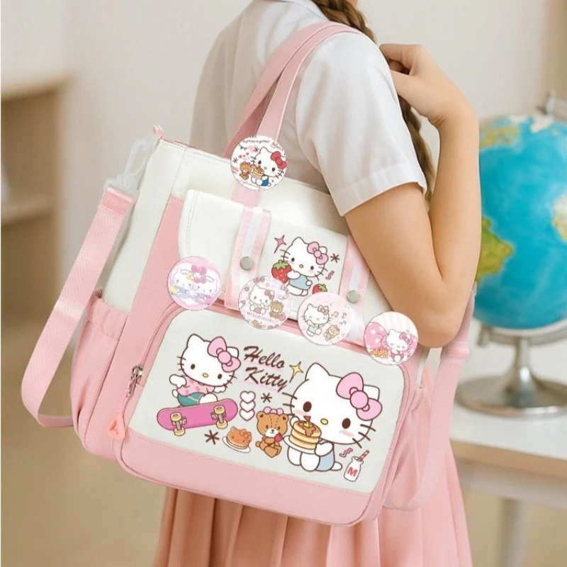 

Anime Cartoon Kawaii Sanrio New Hello Kitty Tuition Bag Student Portable Crossbody Book Bag Children Large Capacity Shoulder Bag