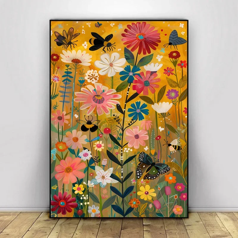 2026Illustration Art Distant Mountain Flowers Colorful Nature Landscape Posters Wall Art Canvas Painting Nordic BedRoom De