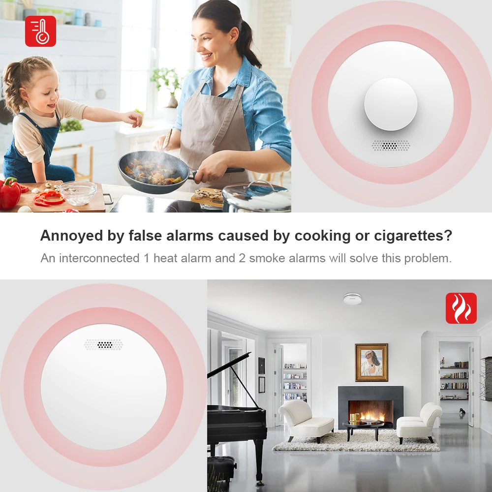 CPVAN 433MHZ Wireless Interlinked Heat and Smoke Detector with Remote Controller Smart Fire Alrams System with 10 Years Battery