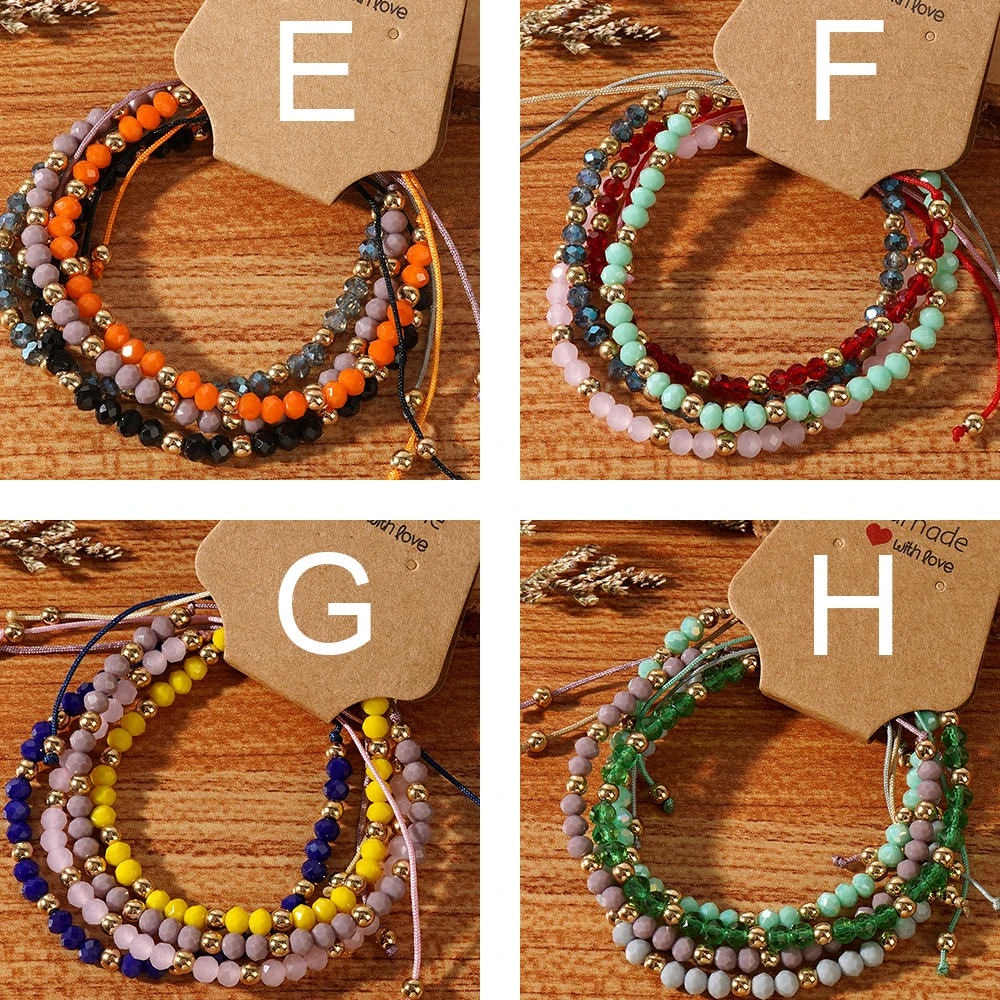 4pcs/Set New In Summer Fashion Bracelet Set Crystal Gold Plated Bead Women Handmade Luck Friendship String Jewellery Luck Gifts