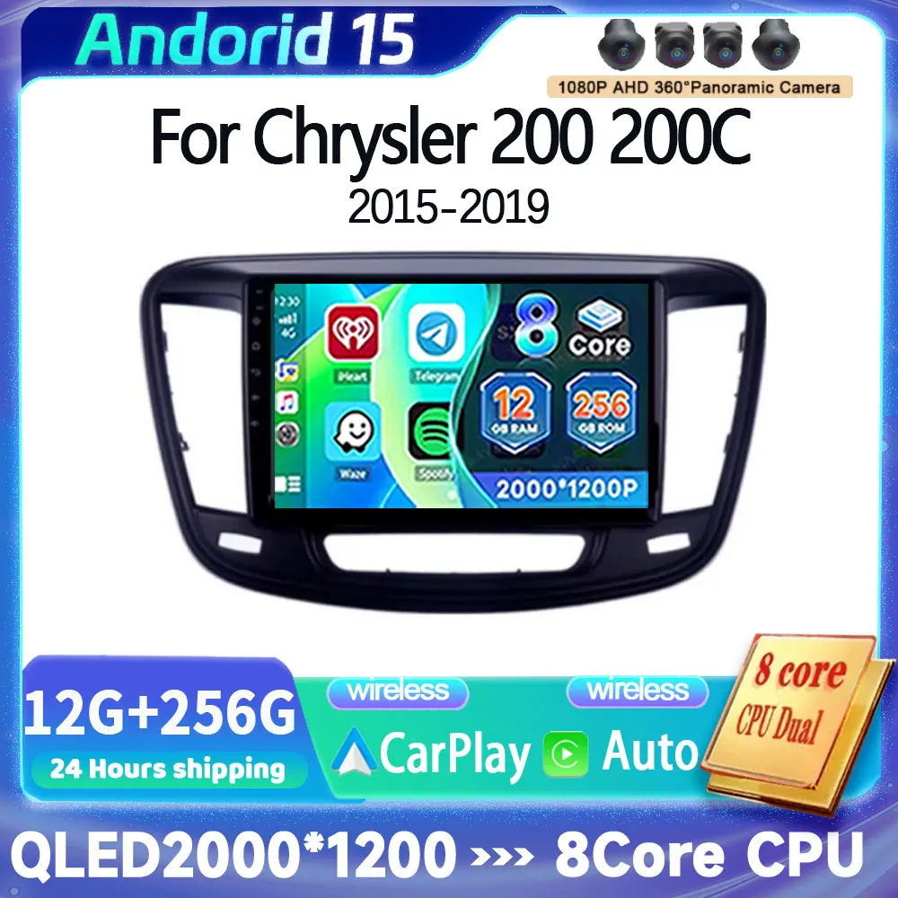 

Multimedia Screen For Chrysler 200 200C 2015 - 2019 Auto Carplay 9" Car Raido Android 15 Stereo Video Player GPS Navigation WIFI