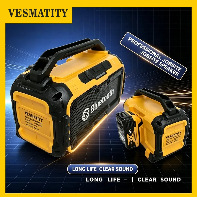 VESMATITY Bluetooth Speaker USB Type C Port Charge Surround Waterproof Stereo Loudspeaker for Dewalt Battery Pro Speed Max