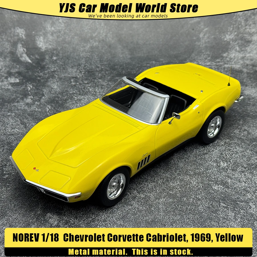 

NOREV 1/18 Chevrolet Corvette Cabriolet 1969 Yellow Die-casting, car model, collection, static display piece