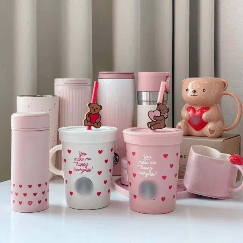 2024 Hot Sale New Star Family Valentine'S Day Mug Insulated Cup Straw Cup Keychain Tableware Cute Modelling Cup Festival Gifts