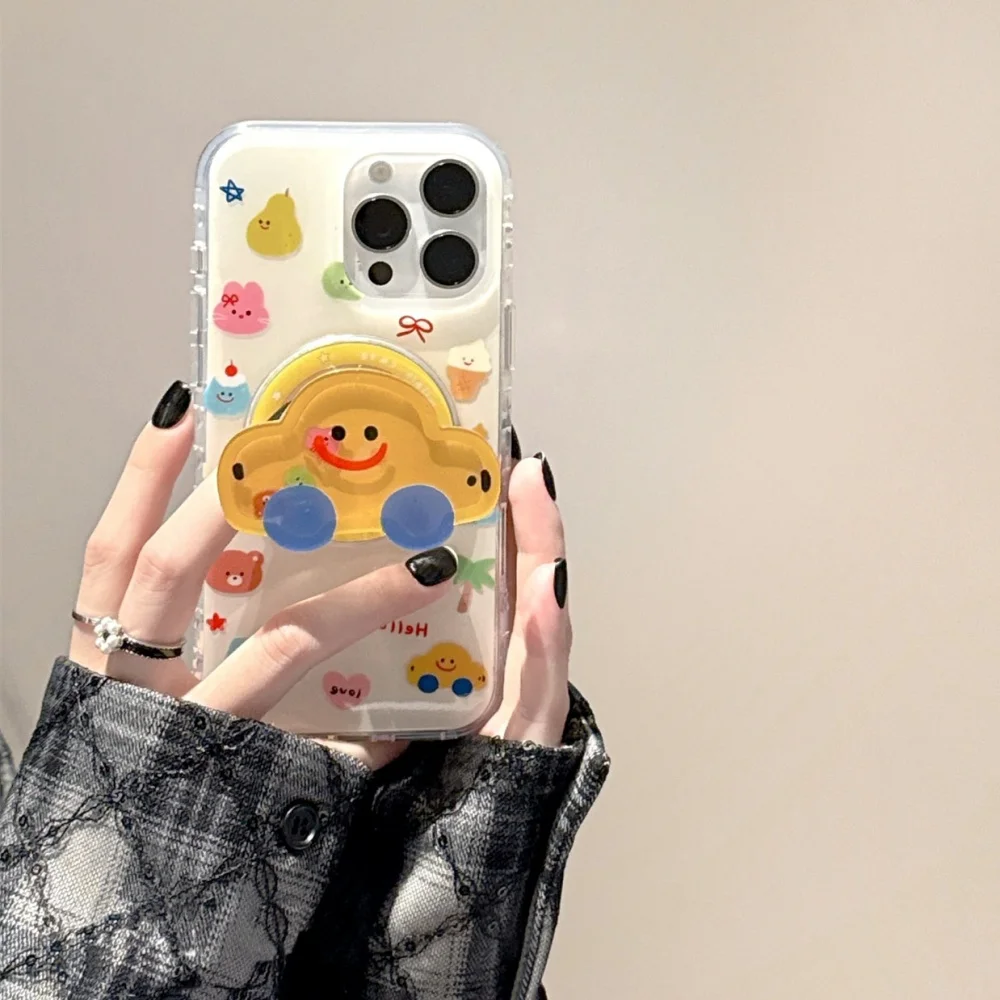Bonito dos desenhos animados areia movediça shake carro para magsafe griptok titular telefone anel de dedo suporte para iphone 15 menina suporte
