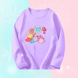 3~14Y Girl Shirt Candy Lollipop Sweet T Shirts Kids Outfit Top Baby Girl Cute Autumn Clothes Long Sleeve T-shirts Child Clothing