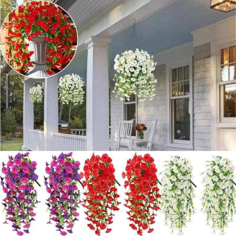 

75 см подвесные искусственные весенние цветы утренней славы, реалистичные красочные шелковые растения для украшения крыльца, патио, окна, двора