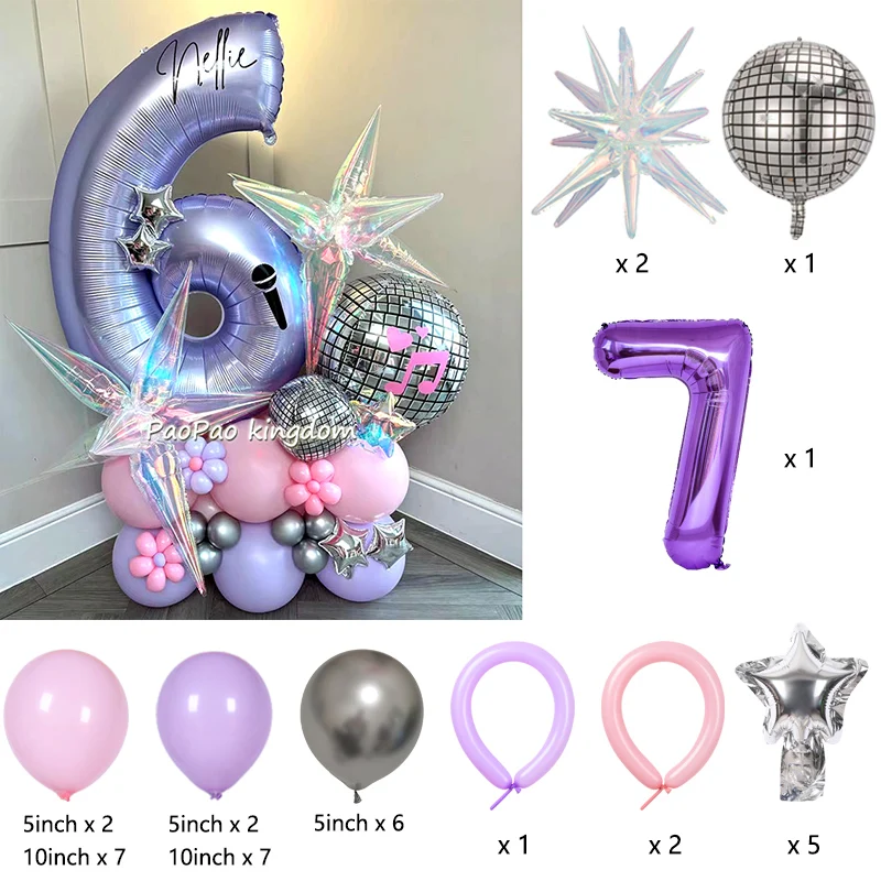 Disco-Geburtstagsballon-Dekorationsset Musik-Mädchen Nummer Aluminiumballons Kinderparty-Zubehör Geschenk-Deko – Detail 7