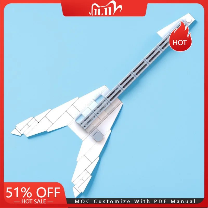 

54 Parts V-shaped Cool Guitar Model Moc Building Blocks Creative Diy Assembly Display Toys For Children Adults Christmas Gifts