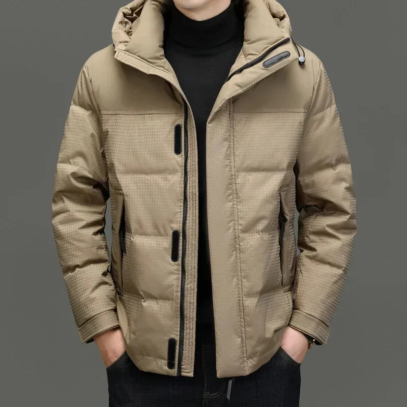 

Men's High-end Clothing Winter Down Jacket Hooded Thick Warm White Duck Coat Short Simple Bread Clothes Casual Jack