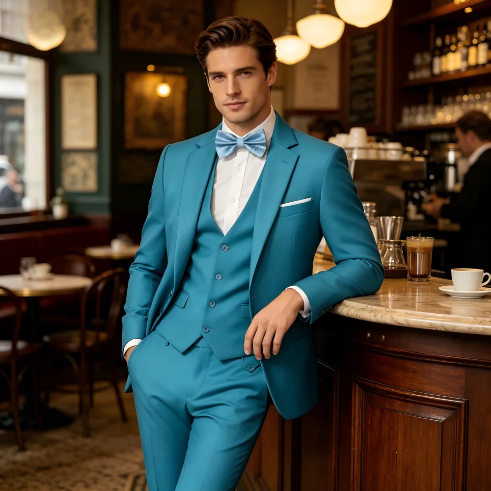 

Мужской элегантный повседневный костюм-тройка (пиджак, жилет, брюки) однотонного цвета в английском стиле для выступлений, свадеб и мероприятий