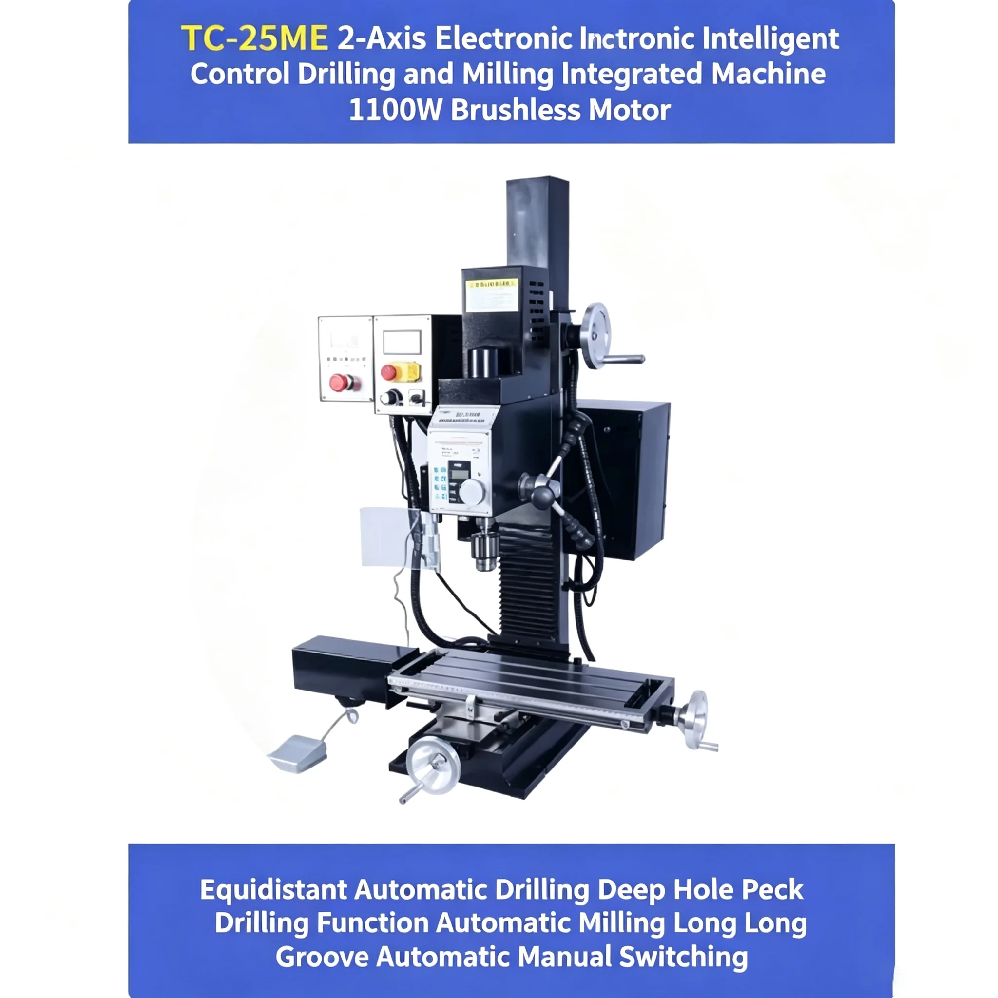 High Efficiency 220V TC25ME Drilling Milling Machine 2-Axis Servo Motor Control