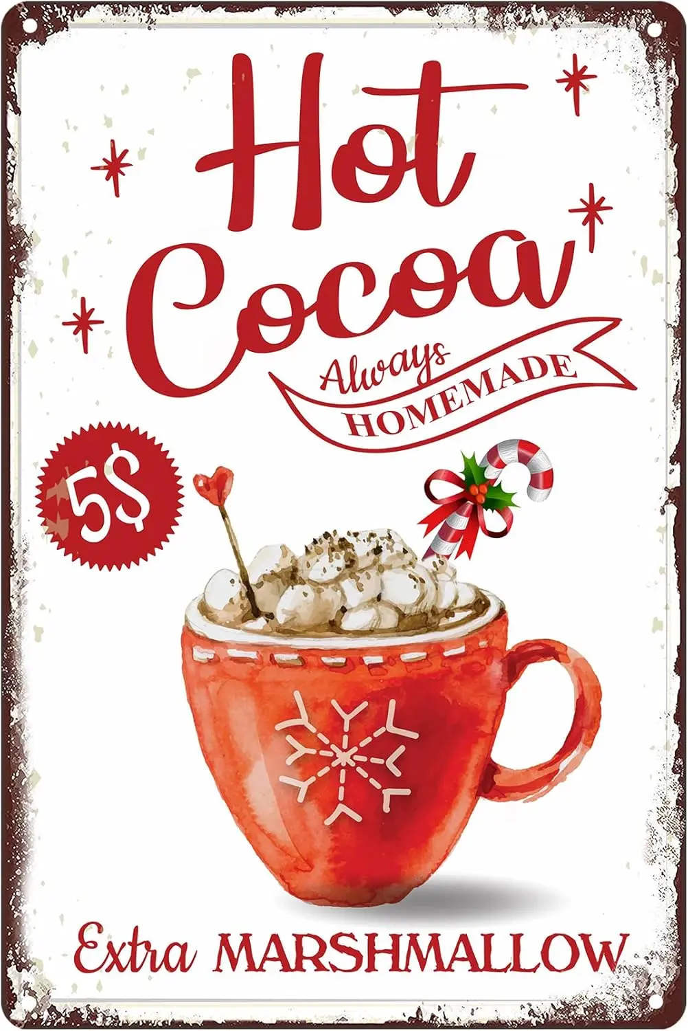 KENSILO Christmas Decor Hot Cocoa Vintage Metal Tin Sign Poster Home Kitchen Bar Coffee Station 12 x 8 Inches Christmas Sig sign