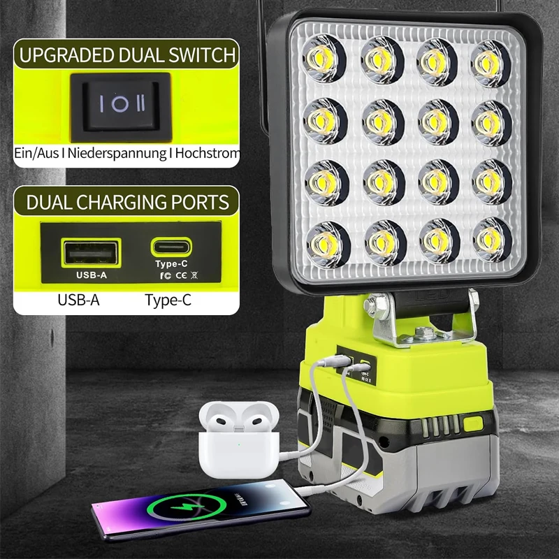 For Ryobi 18V Li-ion Battery Lantern Outdoor Flashlight 4 inch Cordless LED Work Light Camping Lamp Emergency Lighting
