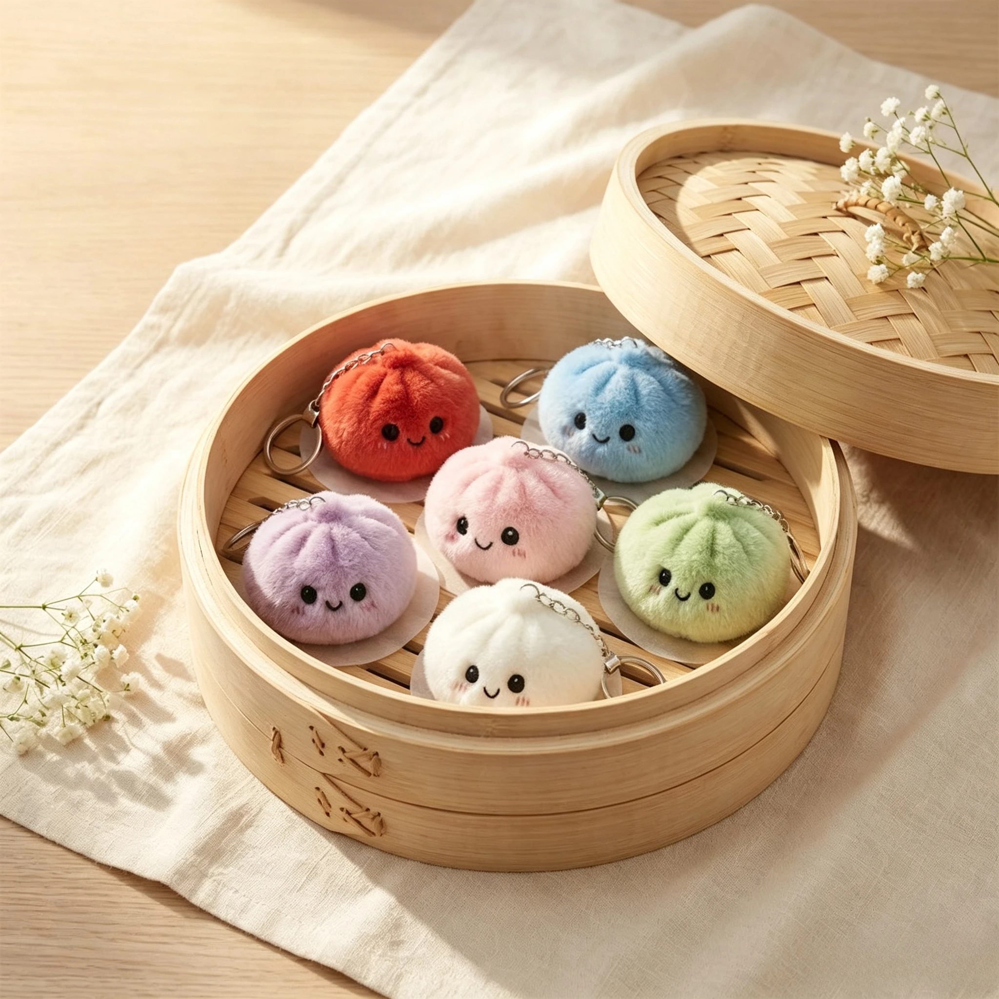 Cute Bun Dumpling Squishy Keychain Plush Toy Stress Relief Toy Blind Pressure Dumpling Doll Bag KeychainBox & Decorative Gift