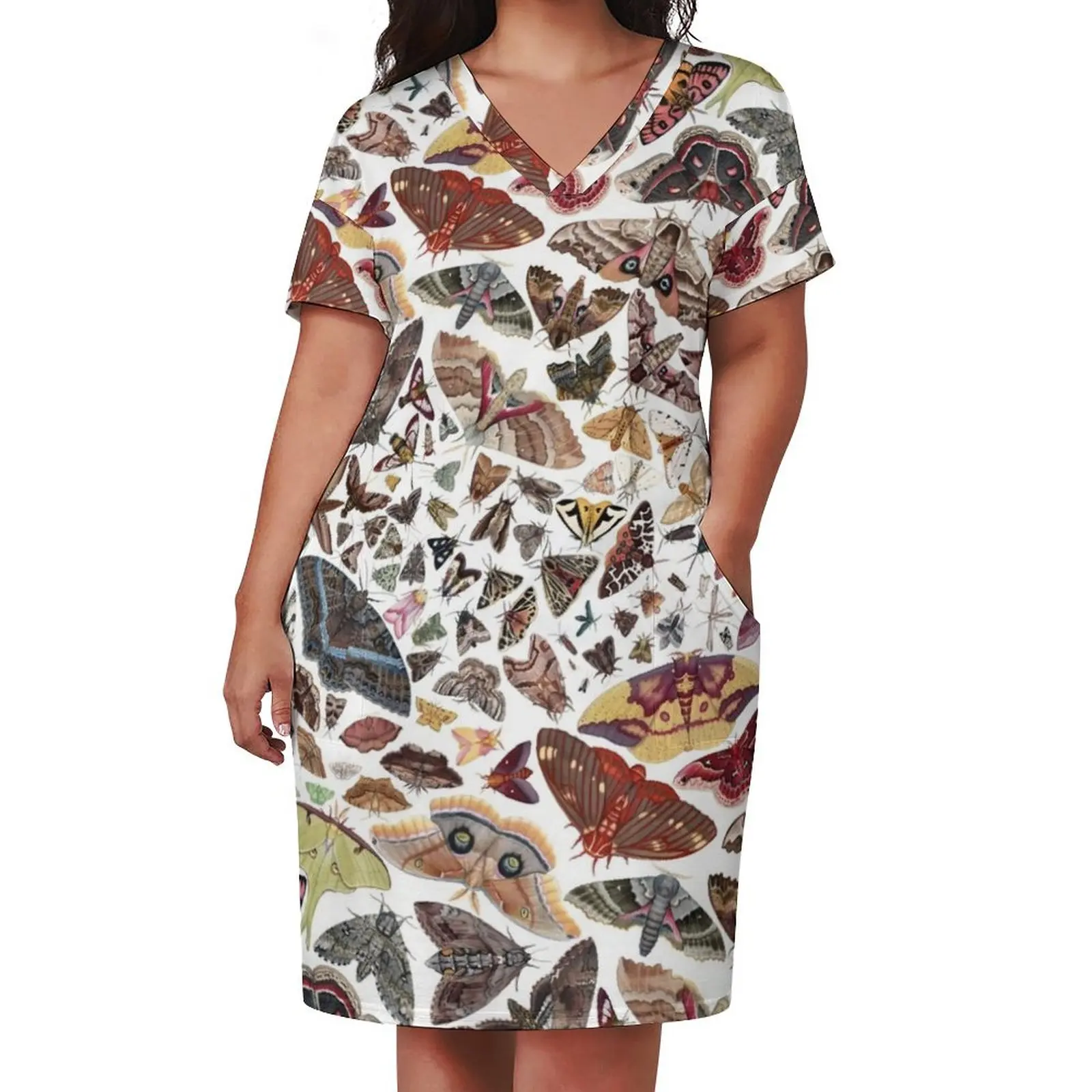 Moths of North America Pattern Loose Pocket Dress women