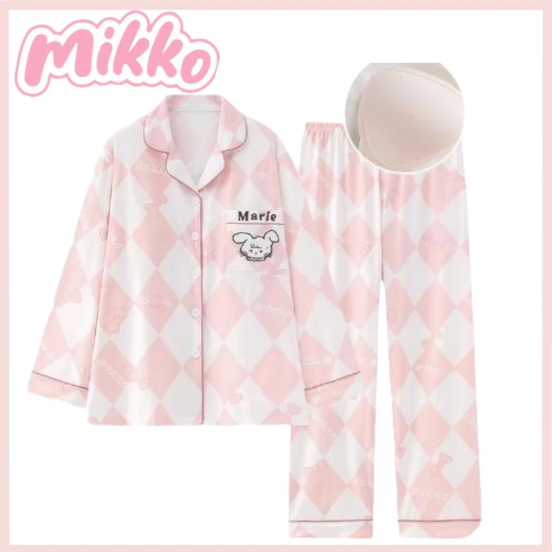 

New Mikko Loungewear Can Be Worn Outside Sweat-absorbent Breathable Cartoon Mousse Pajamas Small Lapels Casual Fashion