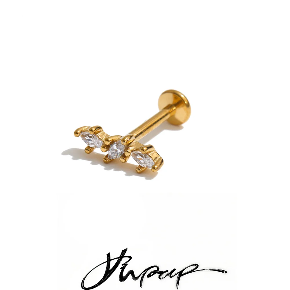 Yhpup 1PC 316 Stainless Steel Zircon Piercing Earrings for All Occasions New Small Stylish Cartilage Jewelry