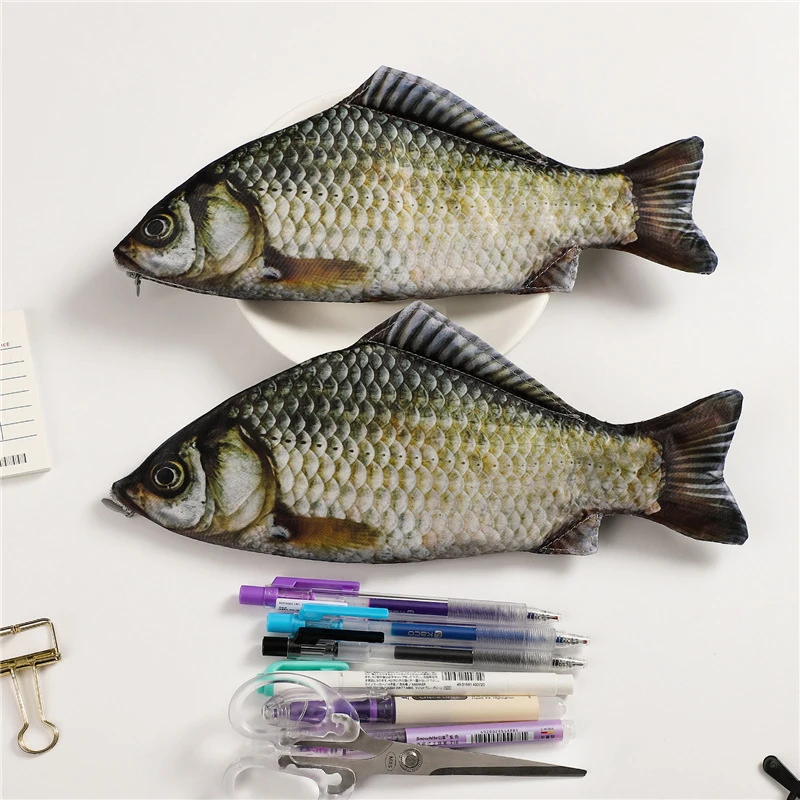 Estuche creativo y divertido con forma de pez, diseño de carpa cruciana, estuche para lápices para estudiantes, bolsa de almacenamiento de papelería divertida, regalos, 1 ud.