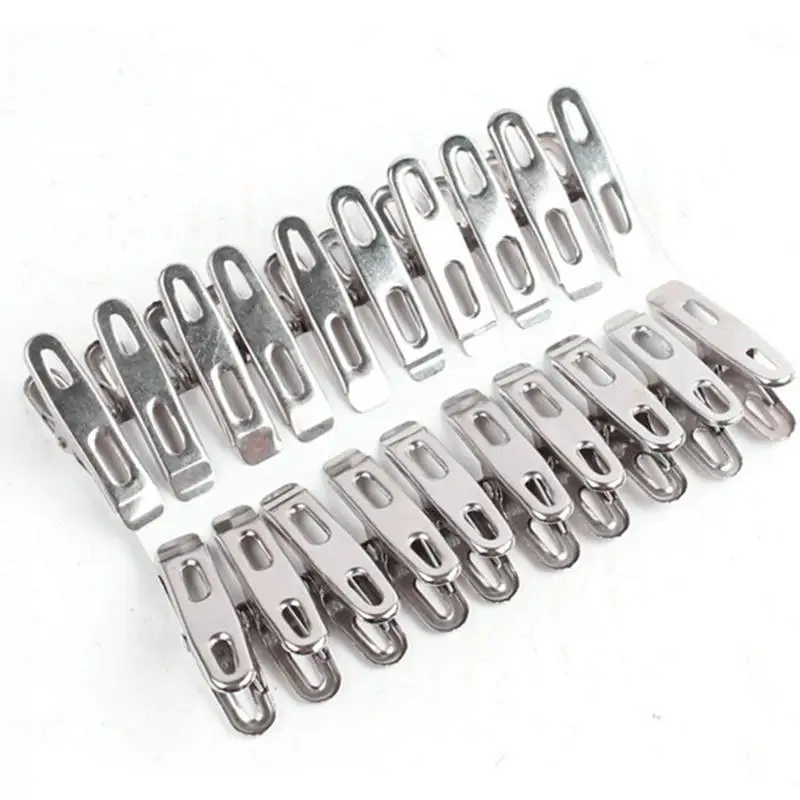 20Pcs Stainless Steel Clothes Pegs Washing Clips Household Clothing Sealing Clip Windproof Clips Hang Pins Metal Clips Clamps