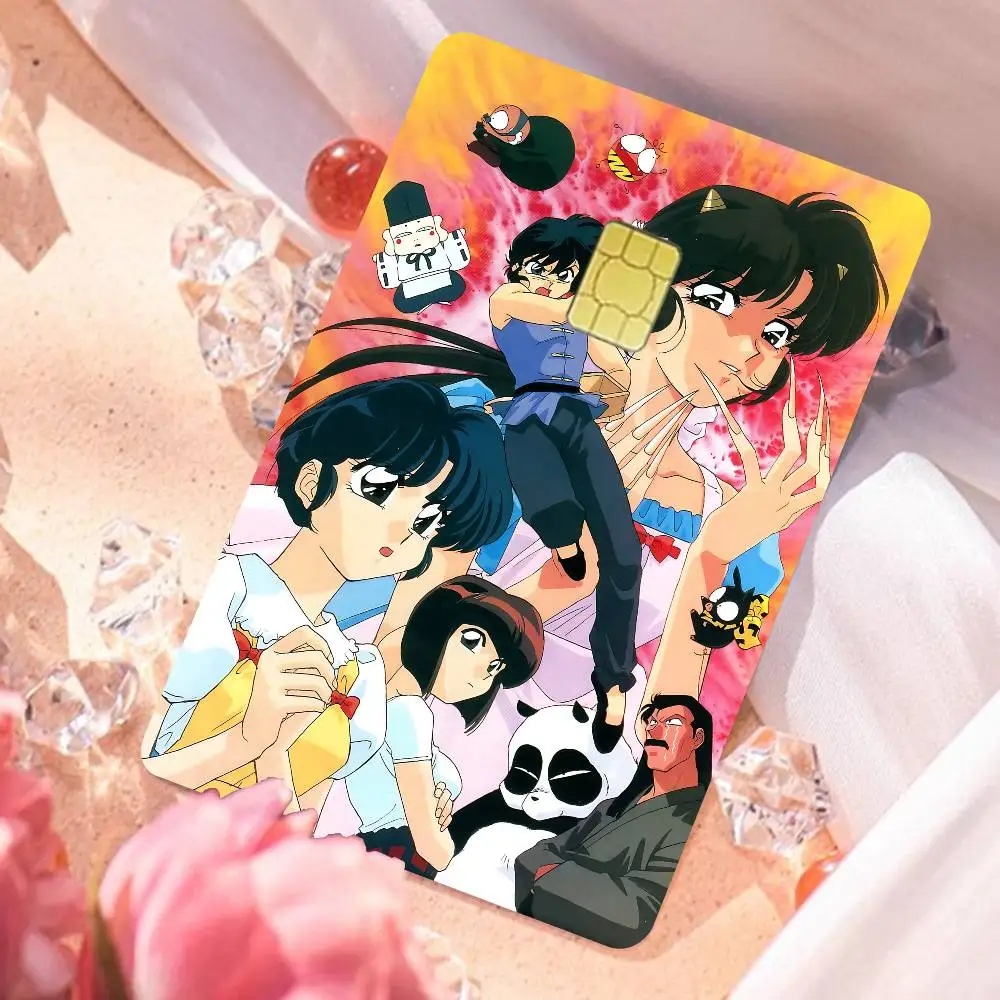 ملصقات بطاقة Ranma الهزلية أنيمي ماتي الجلد الأمامي غطاء لاصق لبطاقة الخصم بطاقة الائتمان الصغيرة