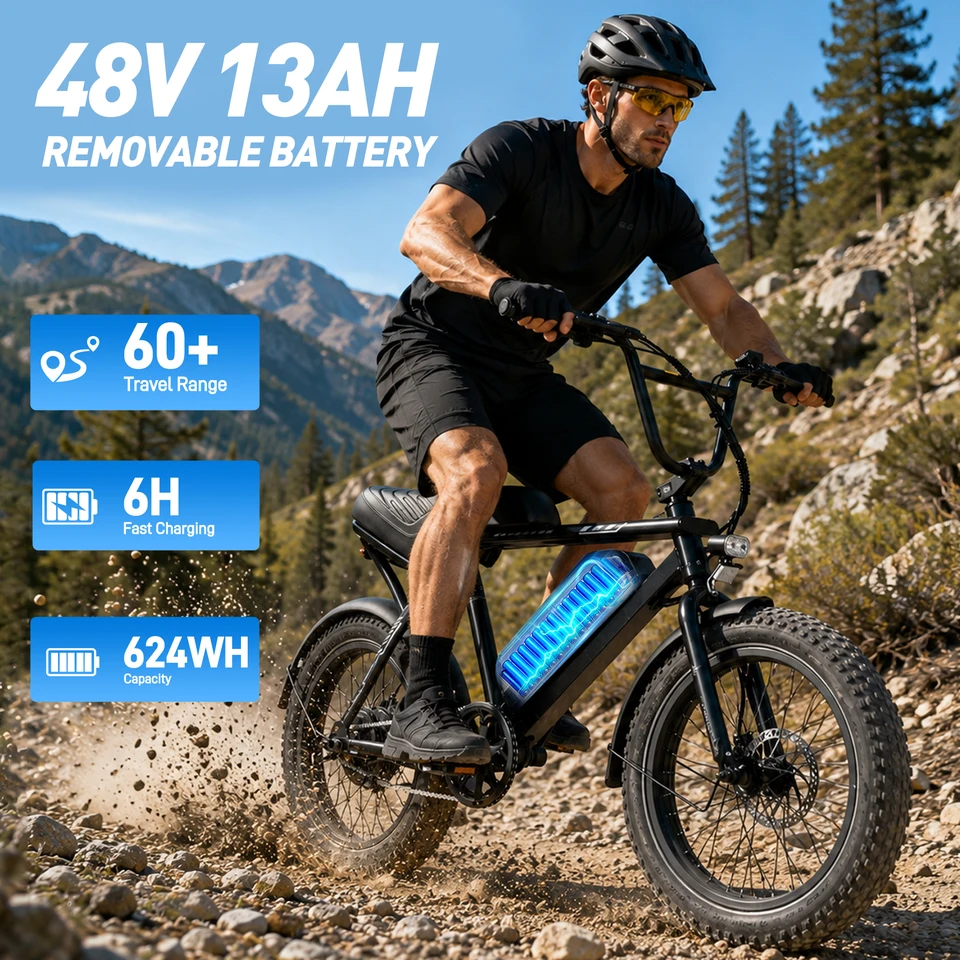 DYU BMX 20*3.0 Fat Tire Electric Bike E-Bike 624Wh Removable Battery 1000W Peak Motor Mountain Electric Bicycle for Adults image 4