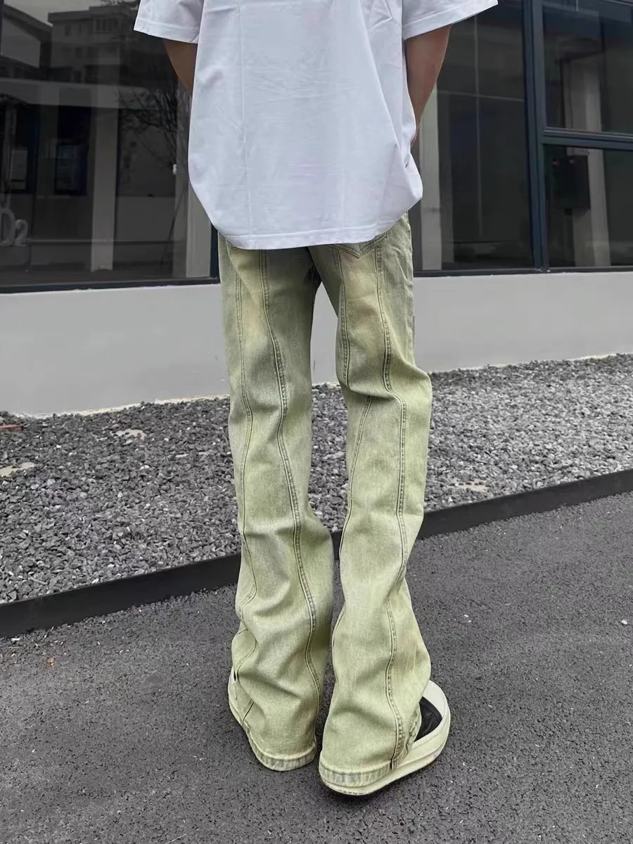 

Ретро-джинсы в американском стиле, желтые, из глиняной ткани, с легким расклешением, для мужчин и женщин, прямые, повседневные, в пол