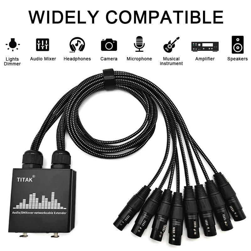 8 Channel Multi Network XLR Cable Extender Braid Cable DMX512 Signal Extender for Stage Sound and Lighting Recording Studio