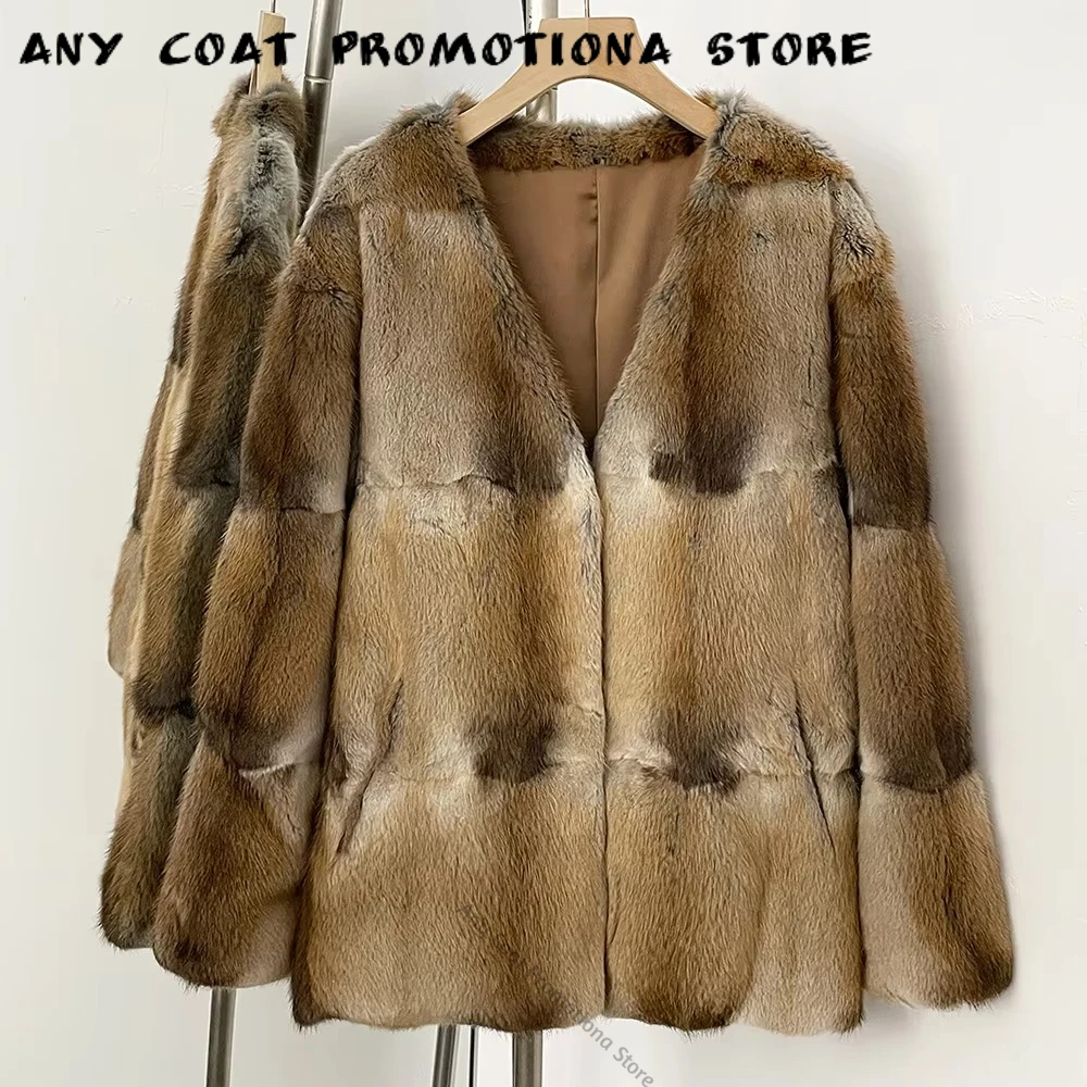 Real Fur Coat Real Mink Fur Jacket Warm Women New Winter V-neck Top Clothes Female Natural Fur Jacket Long Sleeves Outerwear