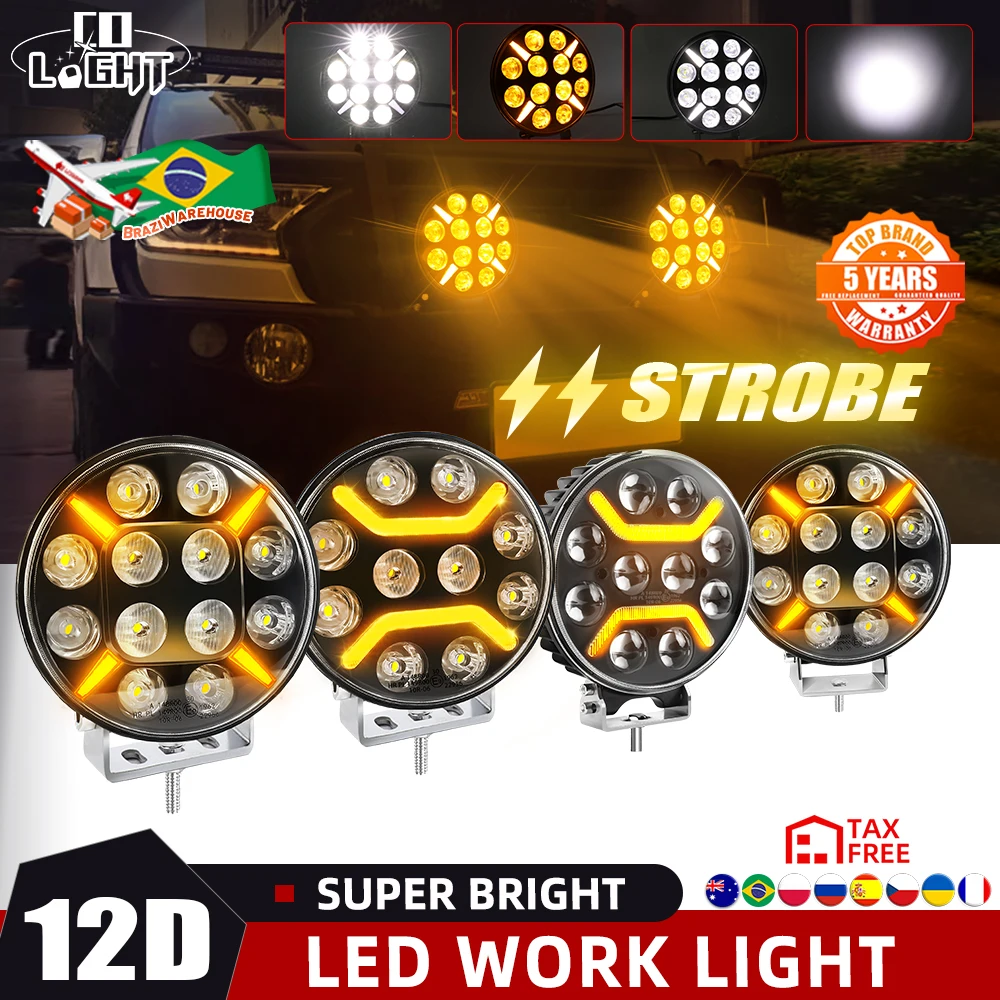 CO LIGHT 9 inch Round 120W Led Work Light 12V 24V Yellow White Led DRL E9 Off Road Fog Lamp For Truck 4X4 4WD Car Accessories