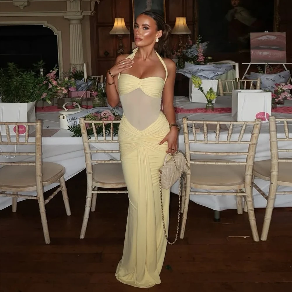 Suninheart ثنيات فستان سهرة ماكسي المرأة أنيقة الرسن فساتين لحضور الحفلات الموسيقية النبيذ المناسبات الرسمية فستان بدون ظهر مثير