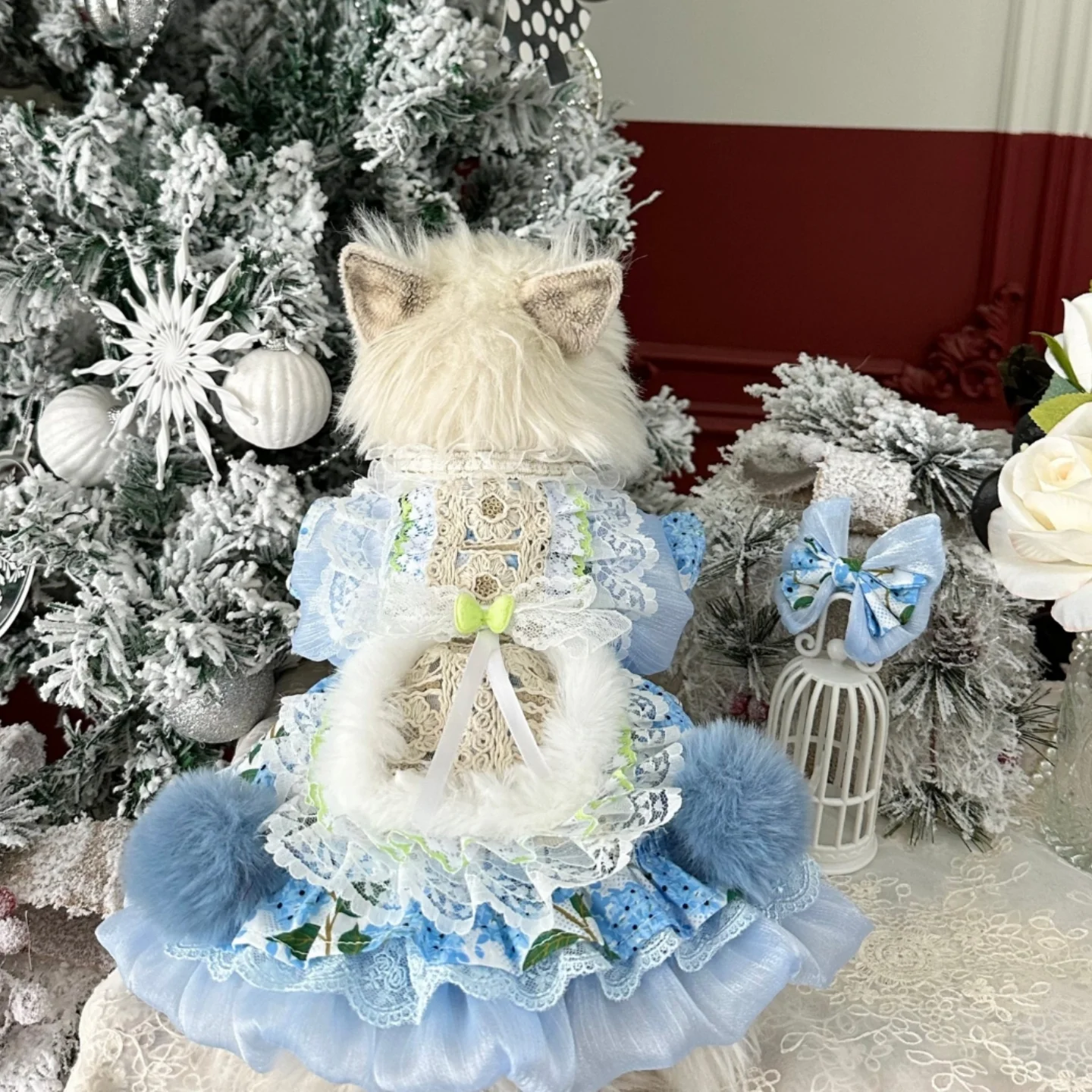 

Handmade Cotton Lace Flower Princess Dress for Dogs Fashion Blue Fairy Butterfly Pet Dog Clothes Small Medium Poodle Puppy Skirt