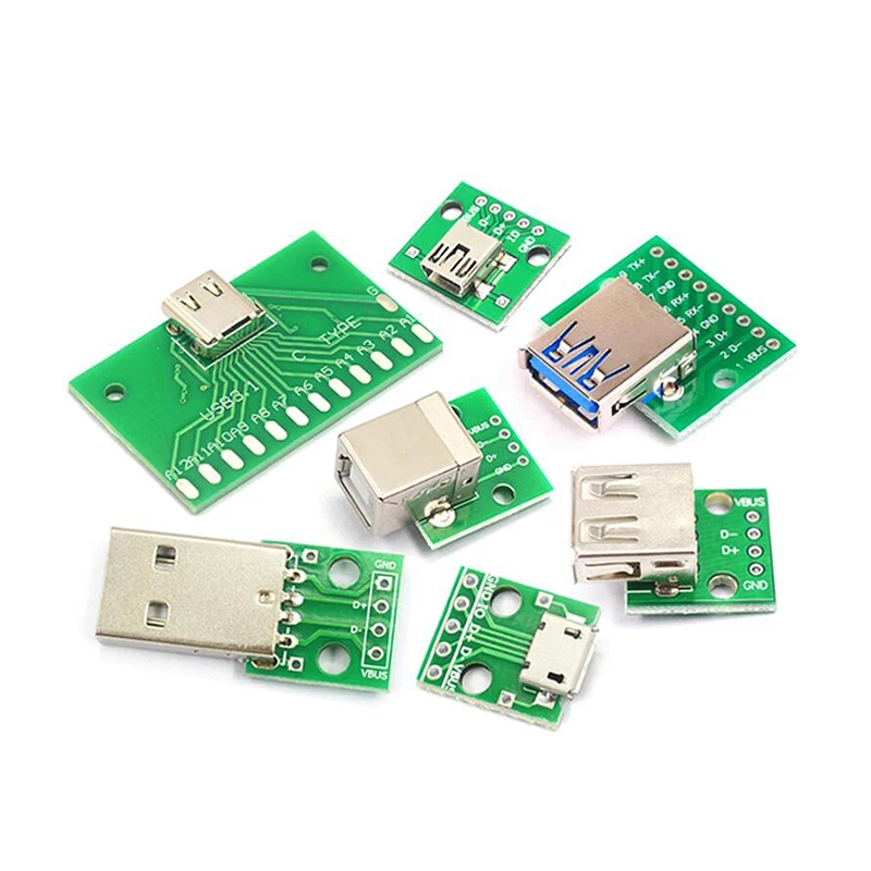 5pcs Micro Mini USB USB A Male USB 2.0 3.0 A Female USB B Connector Interface to 2.54mm DIP PCB Converter Adapter Breakout Board