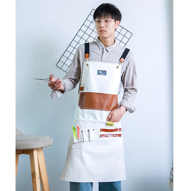 Apron hairdresser ironing make-up manicurist apron hair salon oil head men and women PU work clothes printed logo