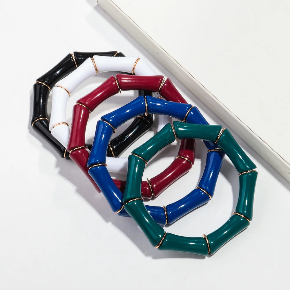 New Trendy Acrylic Big Bamboo Chunky Stackable Bracelet for Women Bohemian Elastic Tube Beads Braceletes 2024 Fashion Jewelry