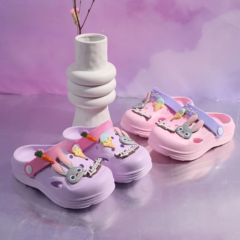 

Детская повседневная обувь, тапочки с рисунком Джуди ​ Пляжная обувь из искусственной кожи, летние противоскользящие розовые, синие туфли для девочек, размер 15–20 см